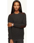 Ralph Lauren Black Label Leather-Trim Crewneck Sweater - Lyst