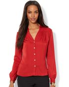 Lauren by Ralph Lauren Vneck Satin Shirt - Lyst