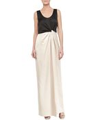 Halston Heritage Satin Combo Twist-Front Gown - Lyst