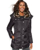 London Fog Faux-Fur Hooded Down Puffer Coat - Lyst