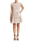 RED Valentino Belted Tiered-Lace Dress - Lyst