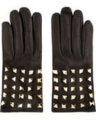 Valentino Black Leather Rockstud Back Gloves - Lyst