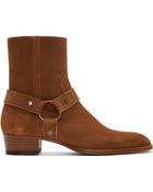 Saint Laurent Brown Suede Wyatt Biker Boots - Lyst