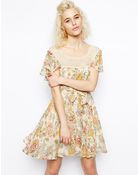 Asos Skater Dress In Floral Print With Lace Trim - Lyst