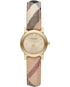 Burberry Ladies Yellow Goldtone Haymarket Check Watch - Lyst