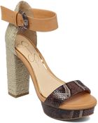 Jessica Simpson Kaelani Straw And Faux Leather Open-Toe Sandals - Lyst