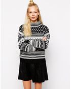 Monki Intarsia High Neck Sweater - Lyst
