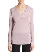Valentino Appliquã© Ruched Dropped Shoulder Top - Lyst