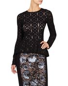 BCBGMAXAZRIA Estelle Long Sleeve Lace Peplum Top - Lyst