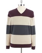 Perry Ellis Striped V-Neck Sweater - Lyst