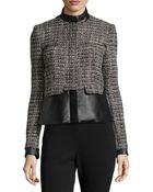 Catherine Catherine Malandrino Faux-Leather Trim Tweed Jacket - Lyst