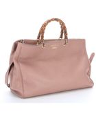 Gucci Powder Leather Bamboo Handle Convertible Tote - Lyst