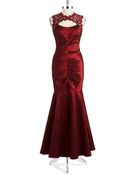 Xscape Ruched Taffeta And Lace Mermaid Gown - Lyst