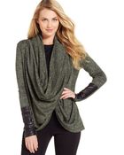 DKNY Metallic Marled-Knit Snap-And-Wrap Cardigan - Lyst