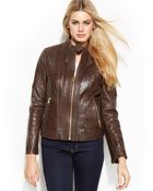 Michael Kors Michael Buckle-Collar Quilted Leather Jacket - Lyst