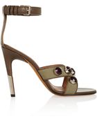 Givenchy Agata Sandals In Army-Green Canvas And Leather With Crystals - Lyst