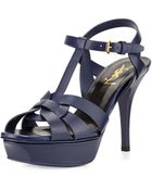 Saint Laurent Tribute Leather Mid-Heel Sandal - Lyst