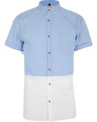 River Island Blue Two-Tone Short Sleeve Shirt - Lyst