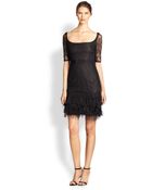 Notte By Marchesa Feather-Trimmed Lace Dress - Lyst