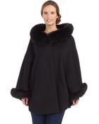 Sofia Cashmere Fur Trim Hooded Cape - Lyst