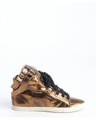 Schutz Gold Cracked And Distressed Leather Anklestrap 'Aila' Sneakers - Lyst