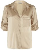 Donna Karan New York Roll Sleeve Contrast Back Shirt - Lyst