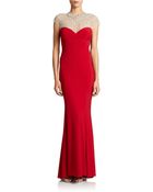 Xscape Beaded Illusion Neck Gown - Lyst