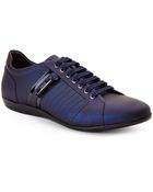 Versace Navy Leather Low-Top Sneakers - Lyst