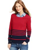 Tommy Hilfiger Striped Crew-Neck Sweater - Lyst