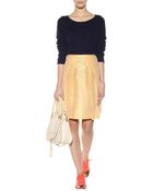 Jil Sander Navy Pleated Cotton And Silk-Blend Skirt - Lyst