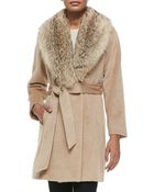 Sofia Cashmere Fur-Collar Wrap Coat - Lyst