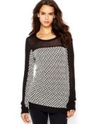 Rachel Rachel Roy Scoopneck Chevronknit Mesh Sweater - Lyst