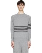 Thom Browne Grey Striped Cashmere Sweater - Lyst