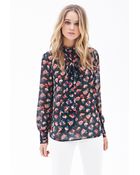 Forever 21 Tie-Neck Floral Blouse - Lyst