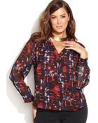 Vince Camuto Plus Size Floral Plaid Surplice Blouse - Lyst