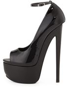 Giuseppe Zanotti Denny Patent Peep-Toe Ankle-Strap Pump - Lyst