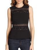 BCBGMAXAZRIA Lacetrim Splitback Peplum Top - Lyst