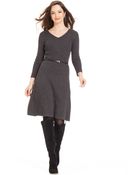 Jones New York Signature Long-Sleeve Belted Sweater Dress - Lyst