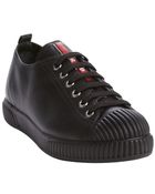 Prada Black Leather Lace Up Sneakers - Lyst