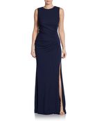 ABS By Allen Schwartz Ruched Mesh-Paneled Jersey Gown - Lyst