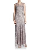 Teri Jon Sequined Lace Drop-Waist Gown - Lyst