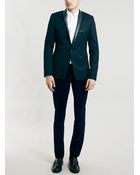 Topman Navy Faux Leather Shawl Skinny Blazer - Lyst