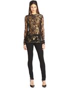 Oscar de la Renta Gold & Black Floral Chantilly Lace Blouse - Lyst