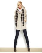 London Fog Petite Hooded Single-Breasted Trench Coat With Plaid Scarf - Lyst