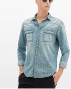 Zara Printed Denim Shirt - Lyst