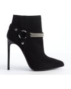 Saint Laurent Black Suede Harness Detail Pointed Toe Heel Booties - Lyst