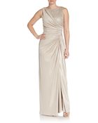 Adrianna Papell Lace-Shoulder Jersey Gown - Lyst