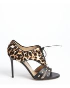Valentino Black Leather Leopard Pony Hair Studded Detail Lace Up Sandals - Lyst
