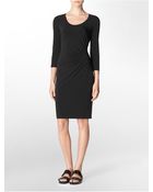 Calvin Klein White Label Ruched 3/4 Sleeve Matte Jersey Dress - Lyst