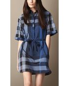 Burberry Tie-Waist Check Shirt Dress - Lyst